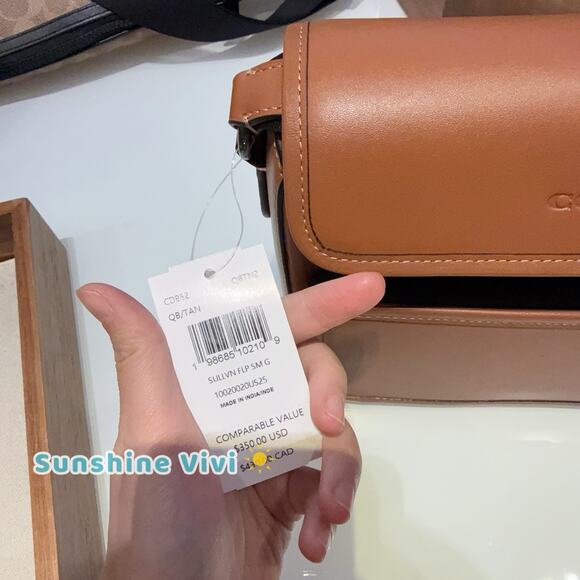 NWT Coach CDB62 Leather Sullivan Leather Flap Crossbody Gunmetal/Tan - Picture 3 of 8